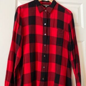 LL Bean Red and Black Buffalo plaid blouse